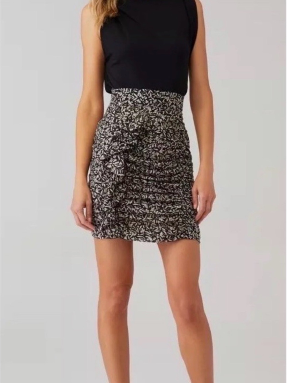 Sabina Musayev Rima Skirt XS Black Floral Ruched Mini NWT